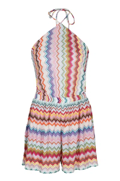 Missoni Short Jumpsuit In Lame Viscose With Pixel-effect Zigzag Pattern In Multi