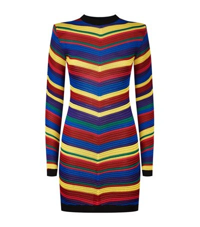 Balmain Chevron-striped Knitted Mini Dress In Multi