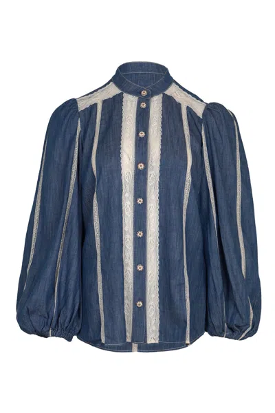 Zimmermann Awaken Lace-trimmed Denim Shirt In Blue
