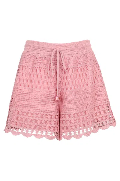 Zimmermann Wanderlust Crocheted Cotton-blend Shorts In Pink
