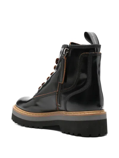 Woolrich Chunky Sole Round Toe Pull Tab Boots In Black