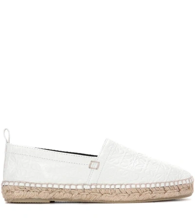 Shop Loewe Embossed Leather Espadrilles In White