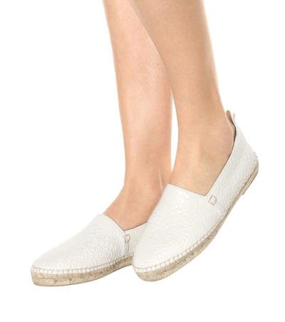 Shop Loewe Embossed Leather Espadrilles In White