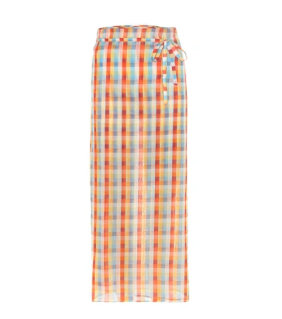 Miu Miu Checked Cotton-voile Wrap Midi Skirt In Multicoloured