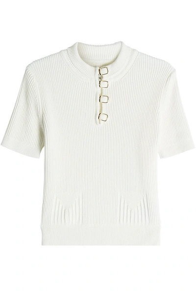 Maison Margiela Buckle Placket Ribbed Top In White