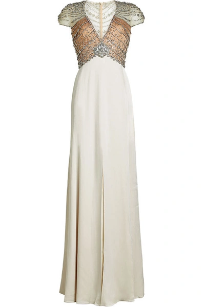 Jenny Packham Floor Length Gown With Crystal Embellishment In White