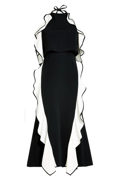 Jonathan Simkhai Cutout Ruffled Crepe Halterneck Midi Dress In Black