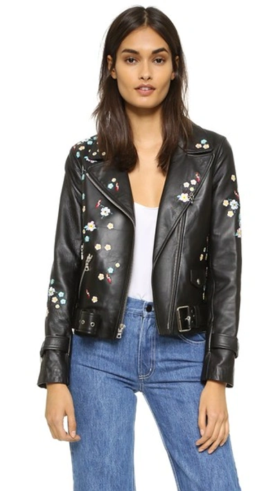 Sandy Liang Floral Delancey Leather Jacket In Fleecey