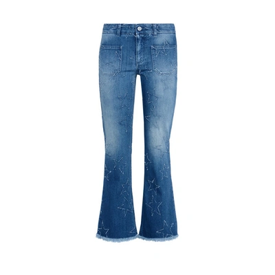 Stella Mccartney 'skinny Kick - Fringed Stars' Crop Flare Jeans (deep Blue) In Classic Blue