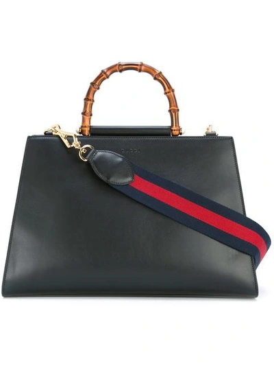 Gucci Large Nymphea Bicolor Leather Top Handle Satchel - Black In Black, Red