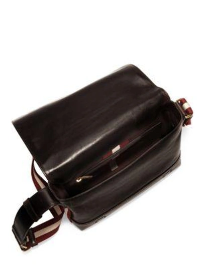 Shop Bally Tamrac Calf Leather Messenger Bag In Chocolate