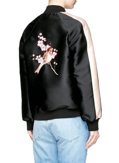 Shop Stella Mccartney Bird Embroidered Duchesse Satin Bomber Jacket