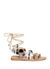 MABU BY MARIA BK 'Freya' fringed embroidered pompom lace-up leather sandals