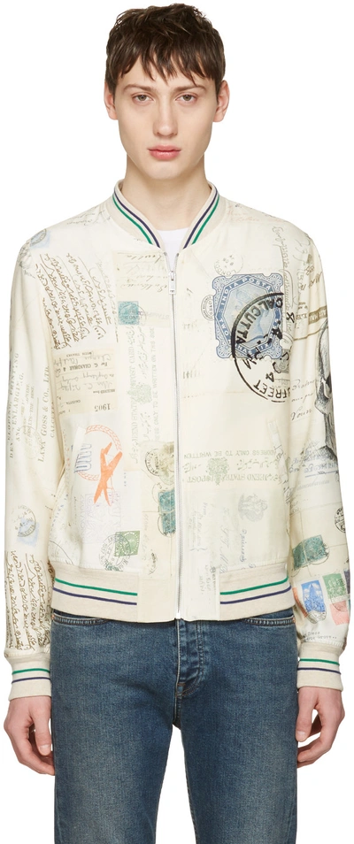Alexander Mcqueen Ivory 'letters From India' Bomber Jacket In White