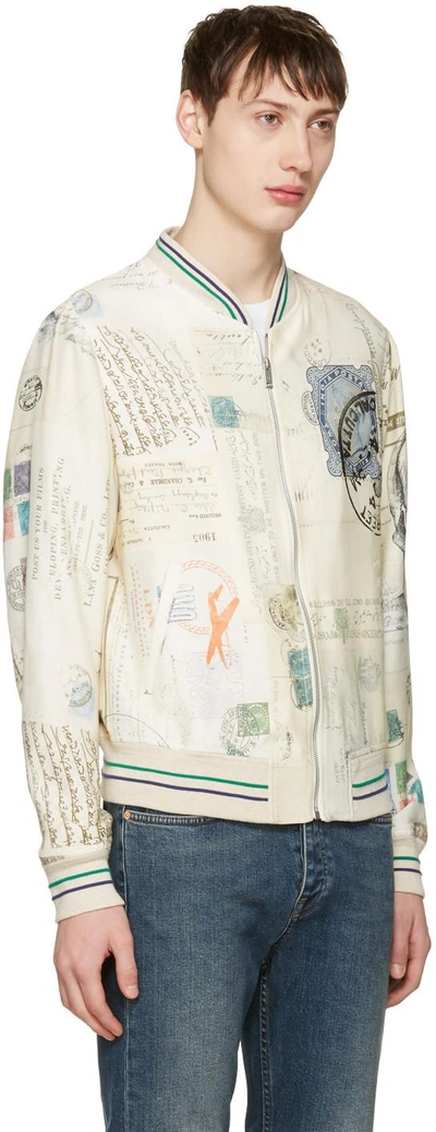 Shop Alexander Mcqueen Ivory 'letters From India' Bomber Jacket