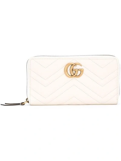 Gucci Gg Marmont Zip-around Wallet, White | ModeSens