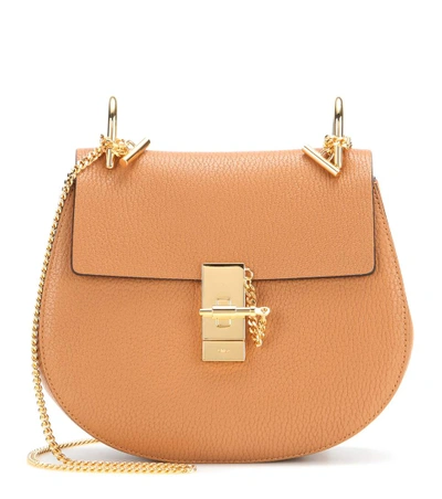 Shop Chloé Drew Small Leather Shoulder Bag In Brown