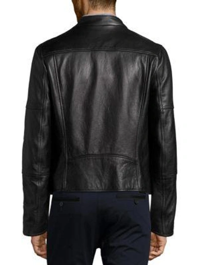 Shop Diesel Long Sleeve Leather Moto Jacket In Black