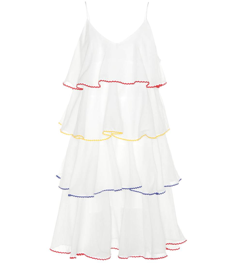Lisa Marie Fernandez Tiered Flounce Dress With Multicolored Trim In ...