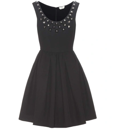 Shop Fendi Embellished Cotton Dress In Black