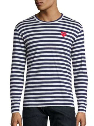 Shop Comme Des Garçons Play Long Sleeve Striped T-shirt In Navy White