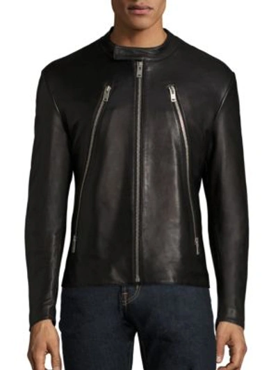Shop Maison Margiela Five Zip Leather Jacket In Black