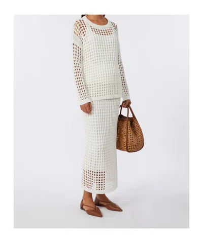 Max Mara Pure Cotton Webbing Mini Skirt With Elasticated Waist In White