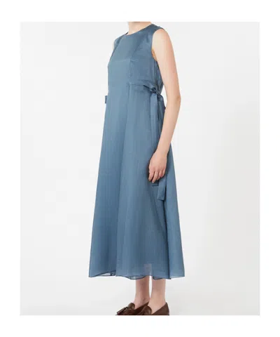 Max Mara Robe Longue En Ramie In Blue