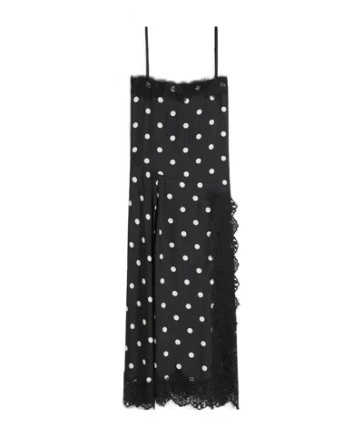 Sportmax Capo Polka Dot Lace Trim Silk Slipdress In Black