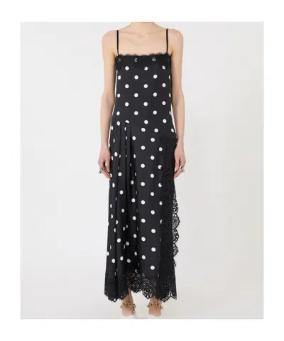 Sportmax Capo Polka Dot Lace Trim Silk Slipdress In Black