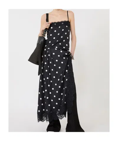 Sportmax Capo Polka Dot Lace Trim Silk Slipdress In Black