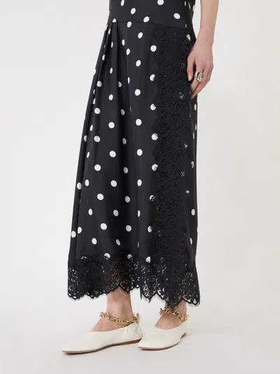 Sportmax Capo Polka Dot Lace Trim Silk Slipdress In Black