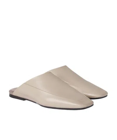 Brunello Cucinelli Square-toe Leather Flat Mules In Neutral
