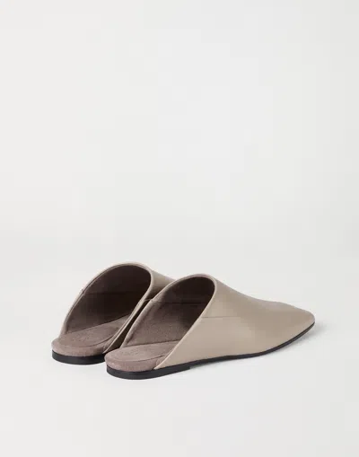 Brunello Cucinelli Square-toe Leather Flat Mules In Neutral