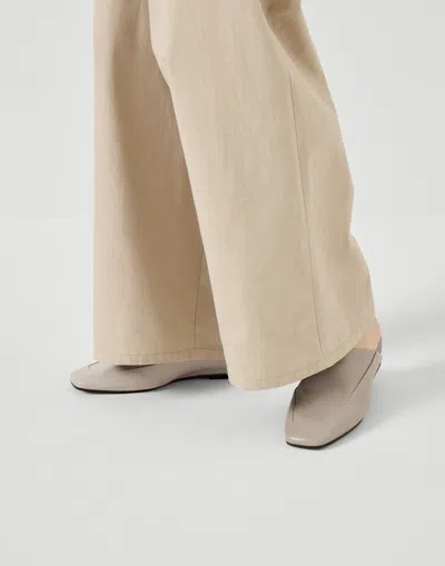 Brunello Cucinelli Square-toe Leather Flat Mules In Neutral