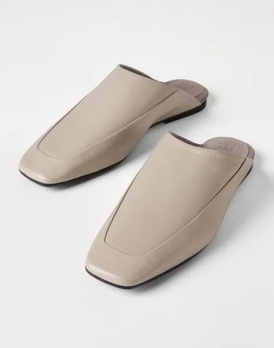Brunello Cucinelli Square-toe Leather Flat Mules In Neutral