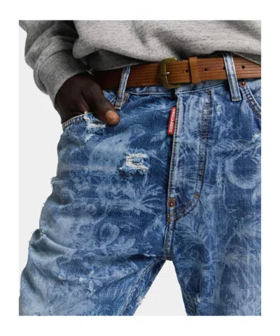 Dsquared2 Distressed Printed Jeans In Blue