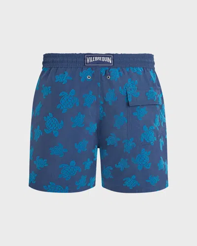 Vilebrequin Moorea Straight-leg Mid-length Printed Recycled Swim Shorts In Blue