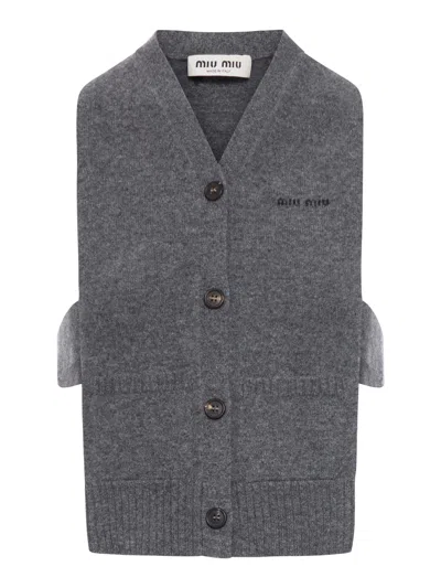 Miu Miu Knitwear Top Sleeveless Ribbed Hem Pockets In Gray