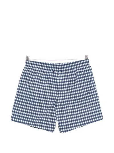 Woolrich Checkered Swim Shorts Elastic Waistband Pockets In Blue
