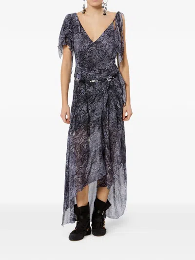 Isabel Marant Womens Faded Night Tylena Printed Ruffle-trim Silk Midi Dress In Multi