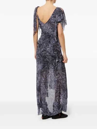 Isabel Marant Womens Faded Night Tylena Printed Ruffle-trim Silk Midi Dress In Multi