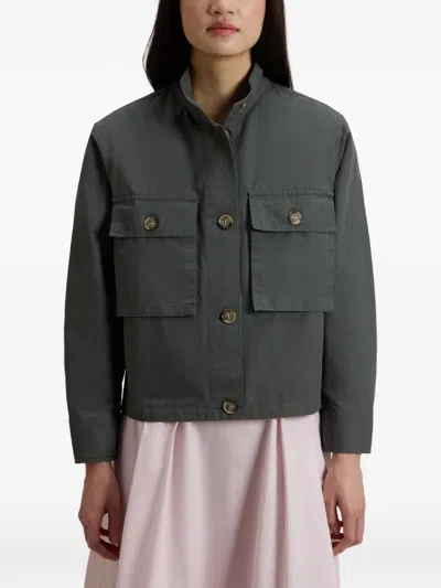 Woolrich Canvas Utility Overshirt Stand Collar Pockets In Pink