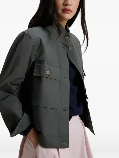 Woolrich Canvas Utility Overshirt Stand Collar Pockets In Pink
