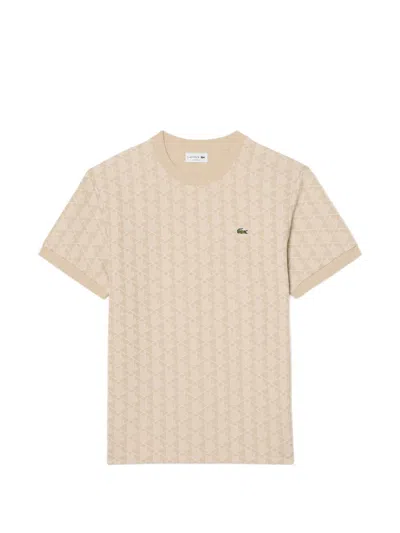 Lacoste Jacquard-monogram T-shirt In Neutral