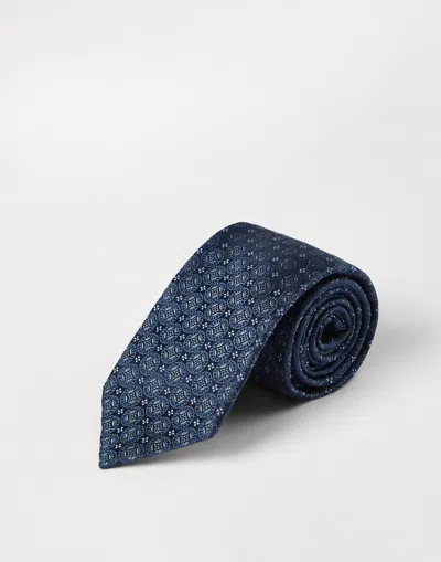 Brunello Cucinelli Geometric-patterned Silk Tie In Blue