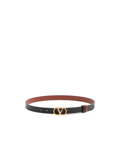 Valentino Designer Leather Belt Reversible Adjustable Length In Black