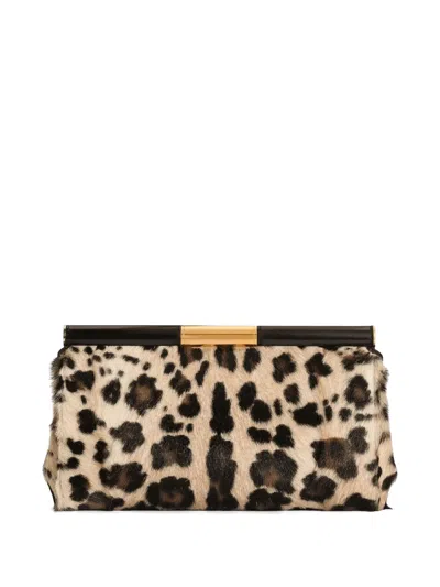 Dolce & Gabbana Marlene Leopard Print Goatskin Shoulder Bag In Neutral