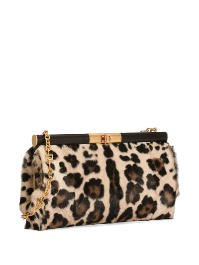 Dolce & Gabbana Marlene Leopard Print Goatskin Shoulder Bag In Neutral