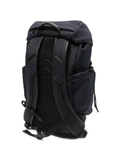 Moncler Canvas Backpack Front Flap Side Pockets In Blue